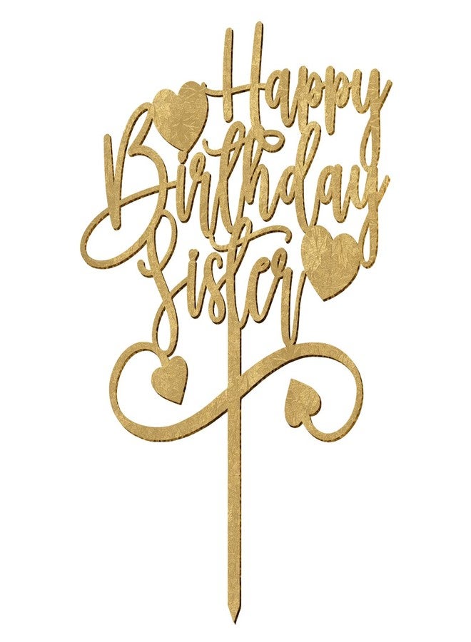 شارع الفن زينة كعكة عيد ميلاد سعيد من آرت ستريت للأخت | لوازم تزيين حفلات أعياد الميلاد (ذهبي، 7 × 4.9 بوصة) - Image 1